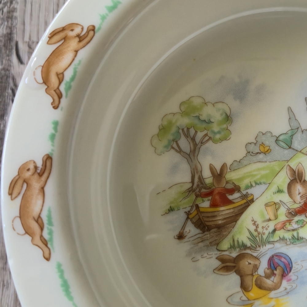Royal Doulton Bunnykins Bowls Set 2 Vintage Fine Bone China English Kids 1980s - Picture 4 of 16